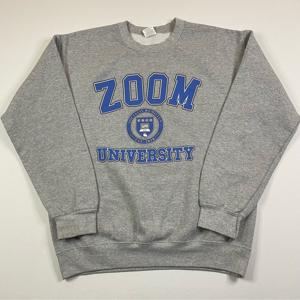 Zoom University Sweatshirt Men's Medium Grey‎ Crewneck Funny Humor College Crest